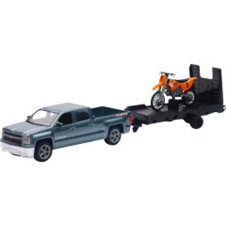 Chevrolet Silverado Pick Up w/ Dirt Bike - 1:43 Scale - Gray/Orange